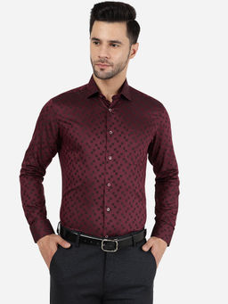 Greenfibre - Men Cotton Blend Printed Maroon Slim Fit Formal Shirt