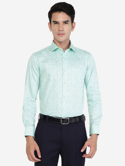 Greenfibre - Men Cotton Blend Printed Sky Blue Slim Fit Formal Shirt