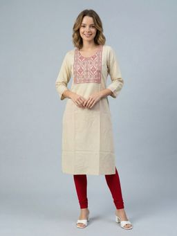 R&B - Off White Embroidered Regular Kurta