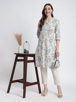 R&B - Beige Floral Printed Straight Kurta
