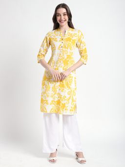 R&B - Yellow Floral Printed Regular Kurta