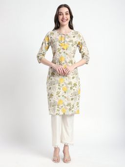R&B - Beige Floral Printed Tie Ups Regular Kurta
