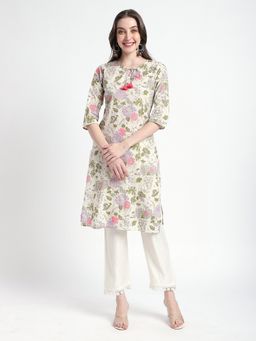 R&B - Pink Floral Printed Tie Ups Regular Kurta