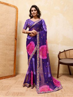 VAIRAGEE - Blue Georgette Embroidered Saree with Unstitched Blouse