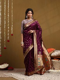 Garden VARELI - Purple Silk Blend Woven Saree with Unstitched Blouse
