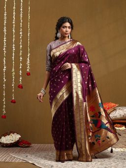 Garden VARELI - Purple Silk Blend Woven Saree with Unstitched Blouse