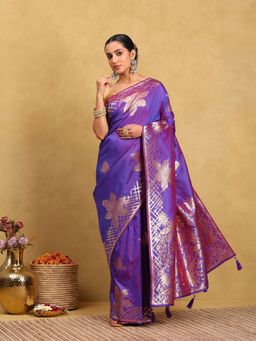 Garden VARELI - Purple Silk Blend Woven Saree with Unstitched Blouse