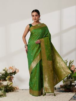 Garden VARELI - Green Silk Blend Woven Saree with Unstitched Blouse