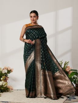 Garden VARELI - Green Silk Blend Woven Saree with Unstitched Blouse