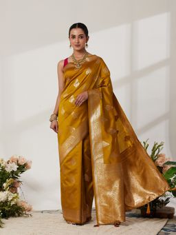 Garden VARELI - Mustard Silk Blend Woven Saree with Unstitched Blouse