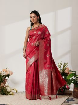 Garden VARELI - Pink Silk Blend Woven Saree with Unstitched Blouse
