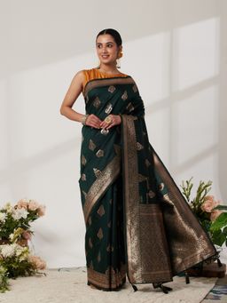 Garden VARELI - Green Silk Blend Woven Saree with Unstitched Blouse