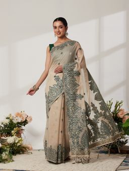 Garden VARELI - Green Cotton Blend Woven Saree with Unstitched Blouse