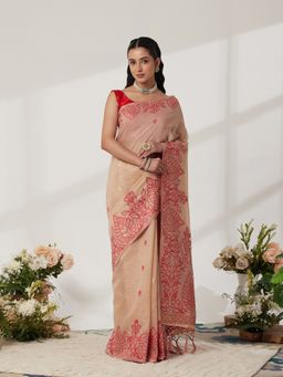 Garden VARELI - Peach Cotton Blend Woven Saree with Unstitched Blouse