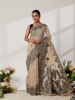 Garden VARELI - Grey Cotton Blend Woven Saree with Unstitched Blouse