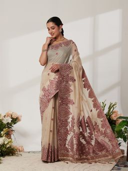 Garden VARELI - Red Cotton Blend Woven Saree with Unstitched Blouse