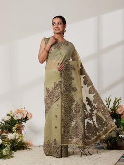 Garden VARELI - Green Cotton Blend Woven Saree with Unstitched Blouse