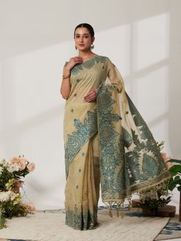 Garden VARELI - Green Cotton Blend Woven Saree with Unstitched Blouse
