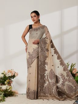 Garden VARELI - Brown Cotton Blend Woven Saree with Unstitched Blouse