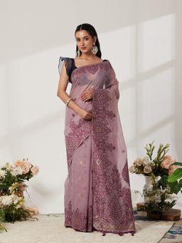 Garden VARELI - Maroon Cotton Blend Woven Saree with Unstitched Blouse
