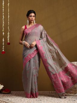 Garden VARELI - Green Cotton Blend Woven Saree with Unstitched Blouse