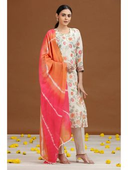 Cotton Culture - Cream Polyester Floral Kurta and Pant with Dupatta