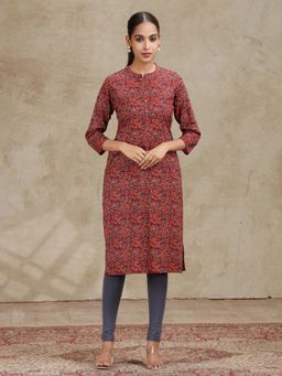 Cotton Culture - Maroon Floral Printed Straight Cotton Kurta