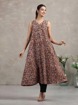 Cotton Culture - Beige Jaipuri Printed Cotton A-Line Kurta