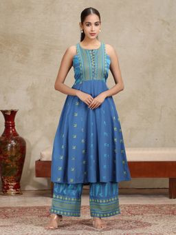 Cotton Culture - Blue Pure Cotton Geometric Printed Kurta and Palazzo