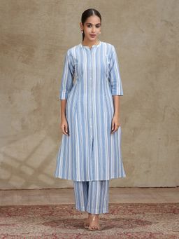 Cotton Culture - Sky Blue Striped Cotton A-Line Kurta