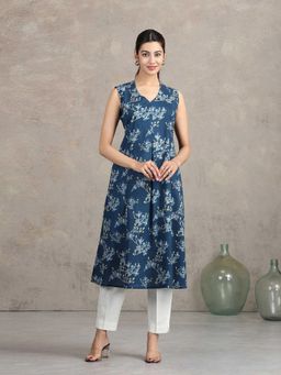 Cotton Culture - Indigo Floral Printed A-Line Kurta