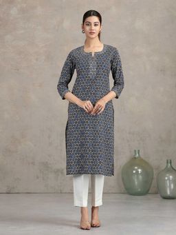 Cotton Culture - Indigo Geometric Printed Straight Kurta