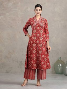 Cotton Culture - Maroon Pure Cotton Floral Kurta and Palazzo