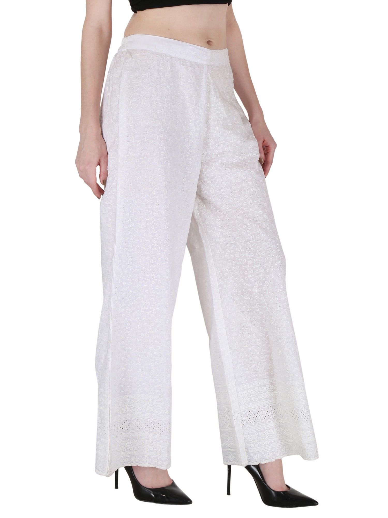 shopping queen White Chikankari Cotton Blend Palazzo-picture-26