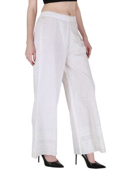Shopping Queen - White Chikankari Cotton Blend Palazzo