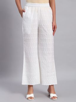 Shopping Queen - White Chikankari Cotton Blend Palazzo