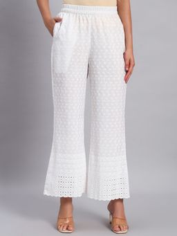 Shopping Queen - White Chikankari Cotton Blend Palazzo
