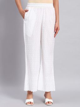 Shopping Queen - White Chikankari Embroidered Cotton Blend Palazzo