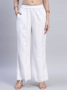 Shopping Queen - White Chikankari Embroidered Cotton Blend Palazzo
