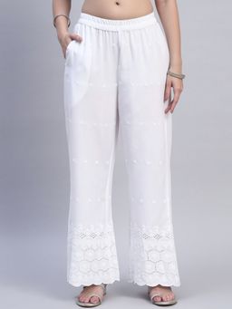 Shopping Queen - White Chikankari Cotton Blend Palazzo
