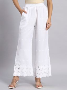 Shopping Queen - White Embroidered Chikankari Palazzo