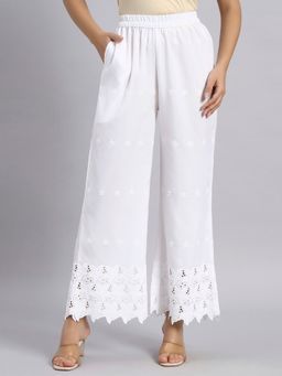 Shopping Queen - White Embroidered Chikankari Palazzo