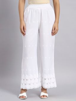Shopping Queen - White Embroidered Chikankari Palazzo
