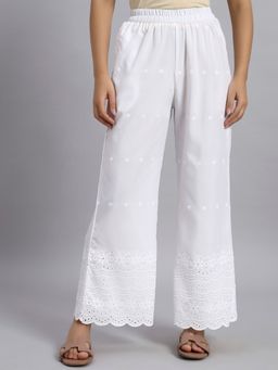 Shopping Queen - White Embroidered Chikankari Palazzo