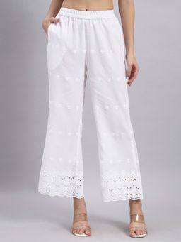 Shopping Queen - White Cotton Blend Chikankari Palazzo