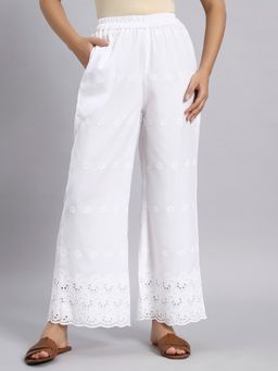 Shopping Queen - White Cotton Blend Chikankari Palazzo