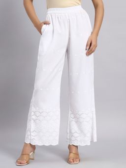 Shopping Queen - White Cotton Blend Chikankari Palazzo