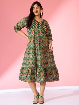 Bani Women - Green Floral Printed Cotton Dress
