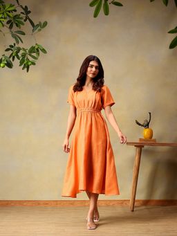Bani Women - Coral Linen Blend Dress