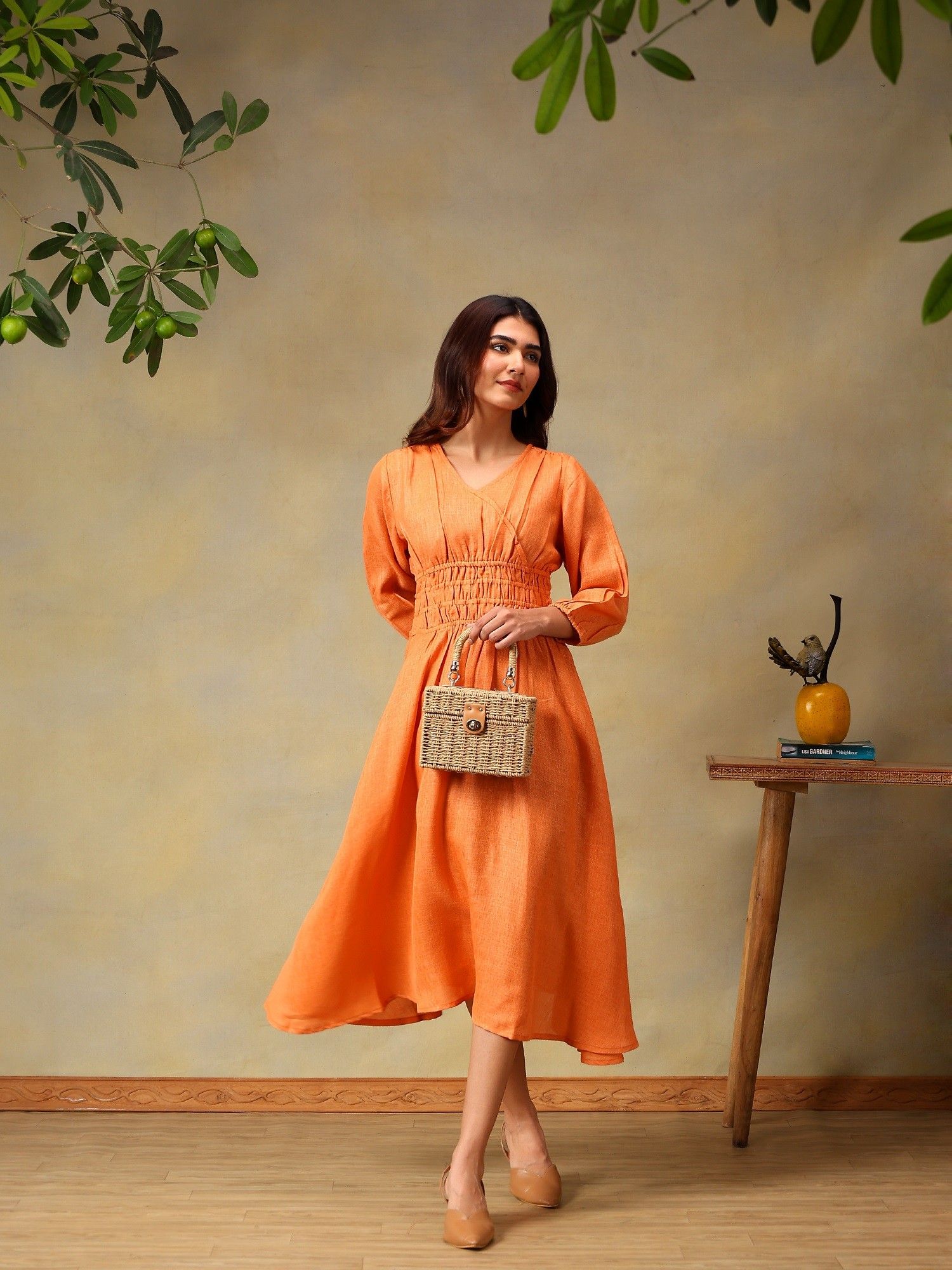 bani women Coral Linen Blend Dress-picture-23